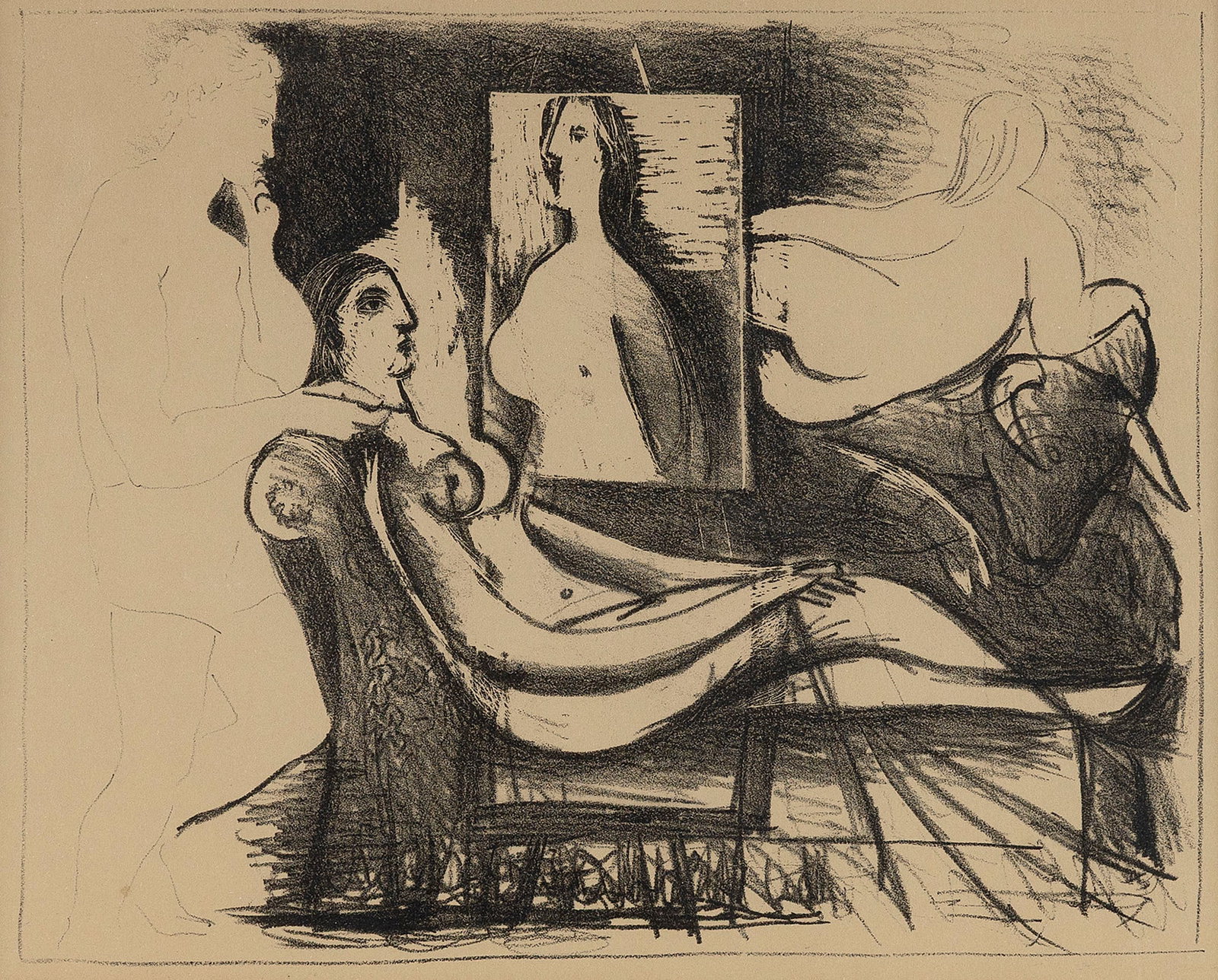 PABLO PICASSO (Spain/France, 1881-1973), "Le peintre et son Mod?le", 1930., Lithograph, sheet 14.75": PABLO PICASSOSpain/France, 1881-1973"Le peintre et son Mod?le", 1930. Bloch 98; Mourlot XXVII; Reu?e 31.Lithograph, sheet 14.75" x 20.75". Framed 16.75" x 19.75".