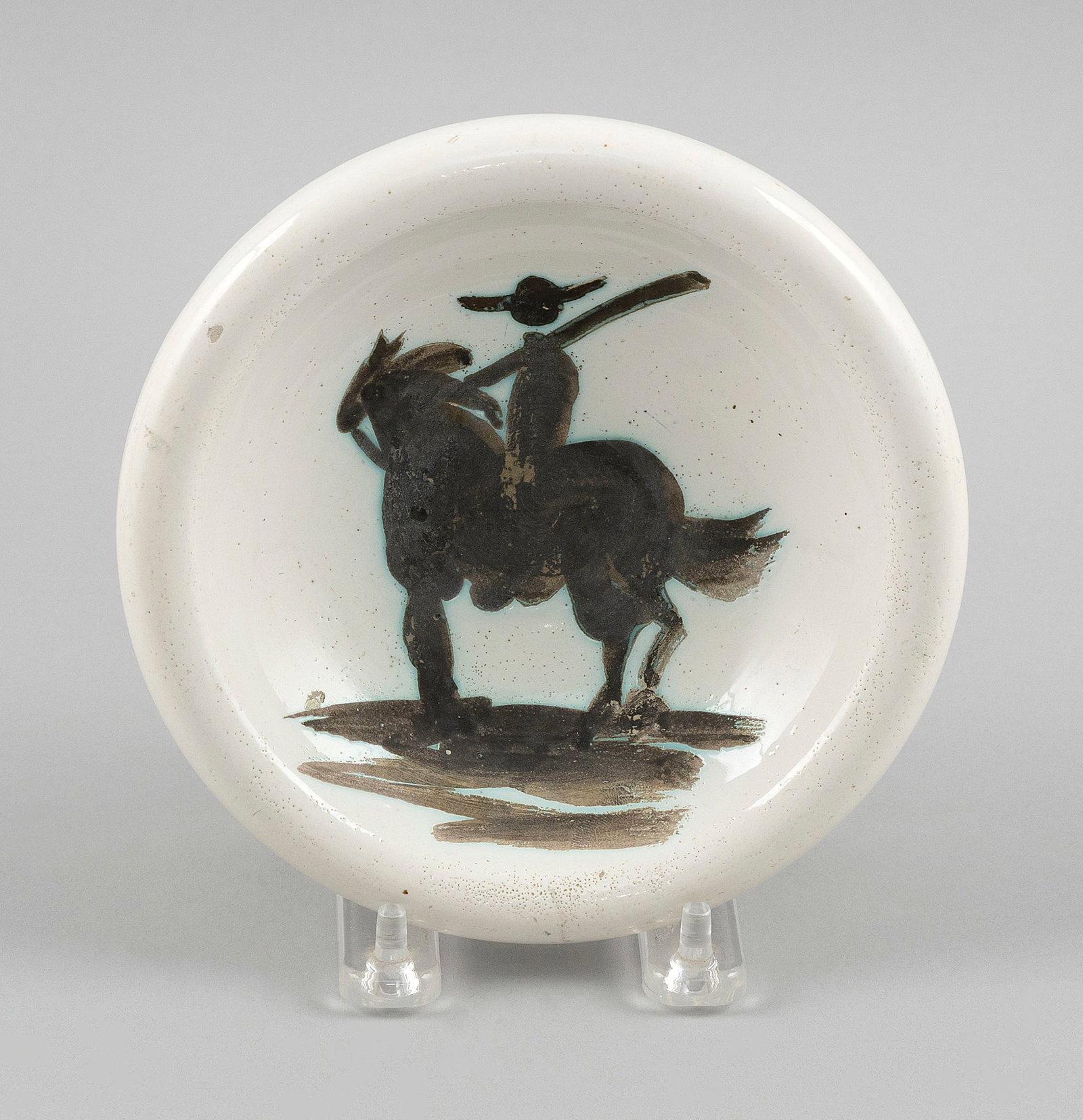 PABLO PICASSO (Spain/France, 1881-1973), "Picador", 1952., White earthenware ceramic ashtray with (1 of 3)