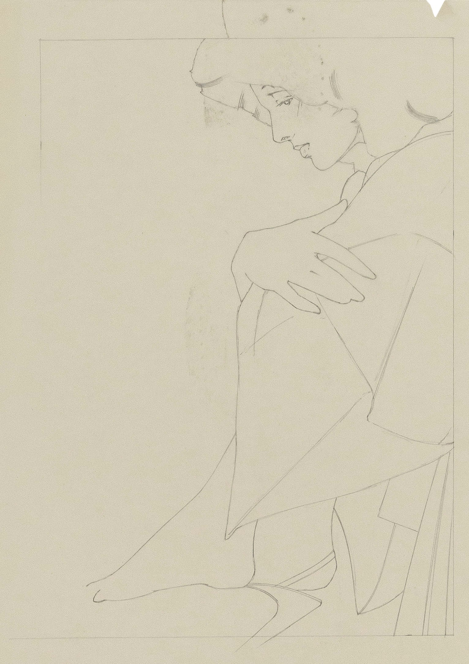 PATRICK NAGEL (California/Ohio/Germany, 1945-1984), Draped seated woman., Pencil on tracing paper, (1 of 3)