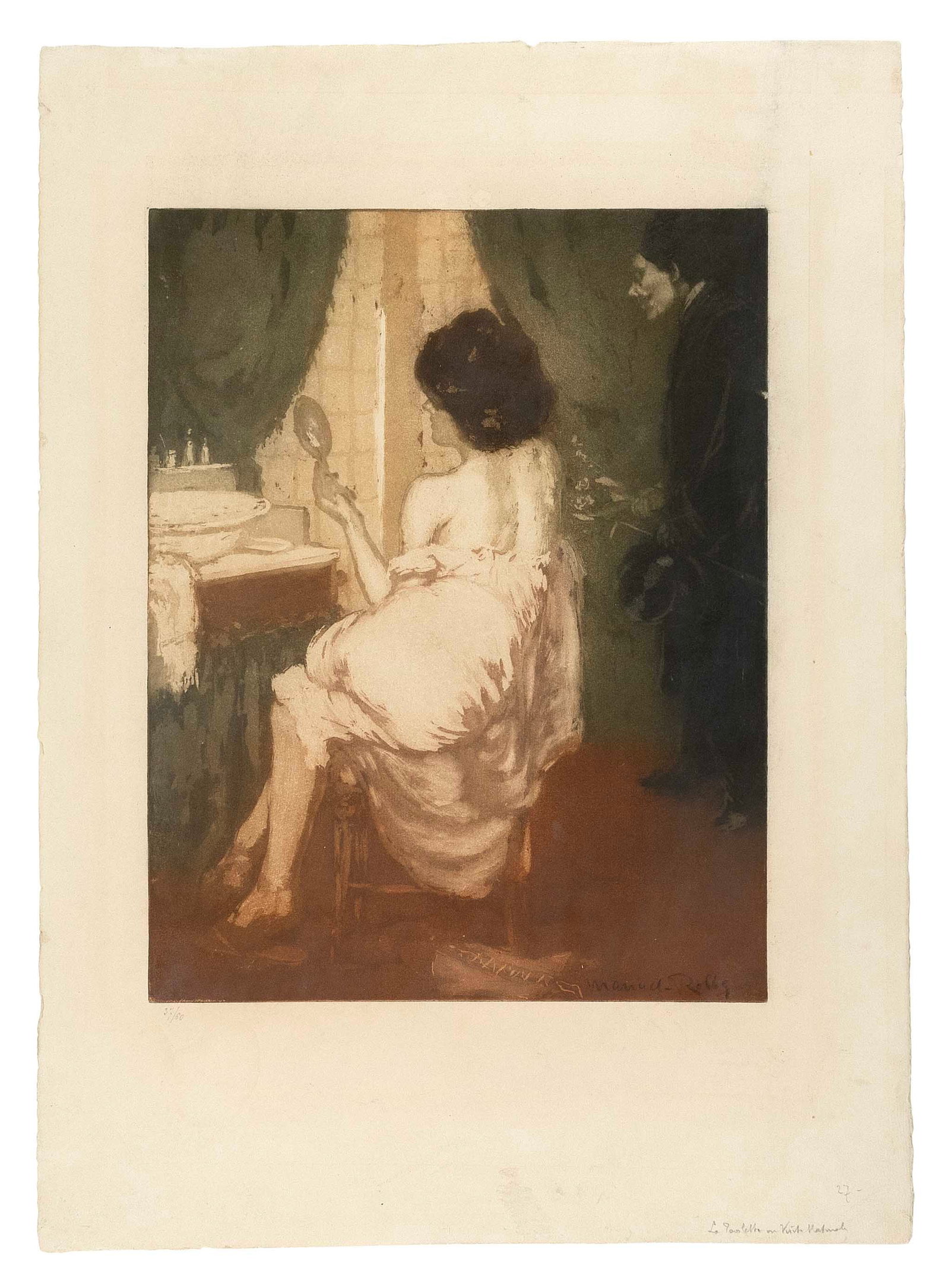 MANUEL ROBBE (France, 1872-1936), "Visite Matinale", 1901., Color aquatint, 16" x 12.25". Unframed. (1 of 1)