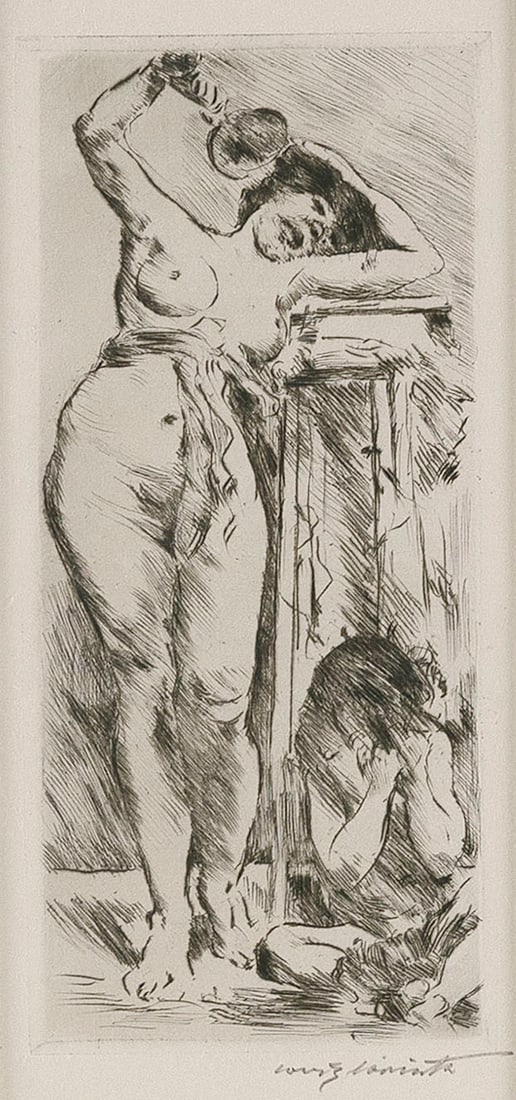 LOVIS CORINTH (Germany, 1858-1925), "Bacchantin", 1913., Etching, 8.5" x 4". Framed 21.5" x 15.5". (1 of 3)