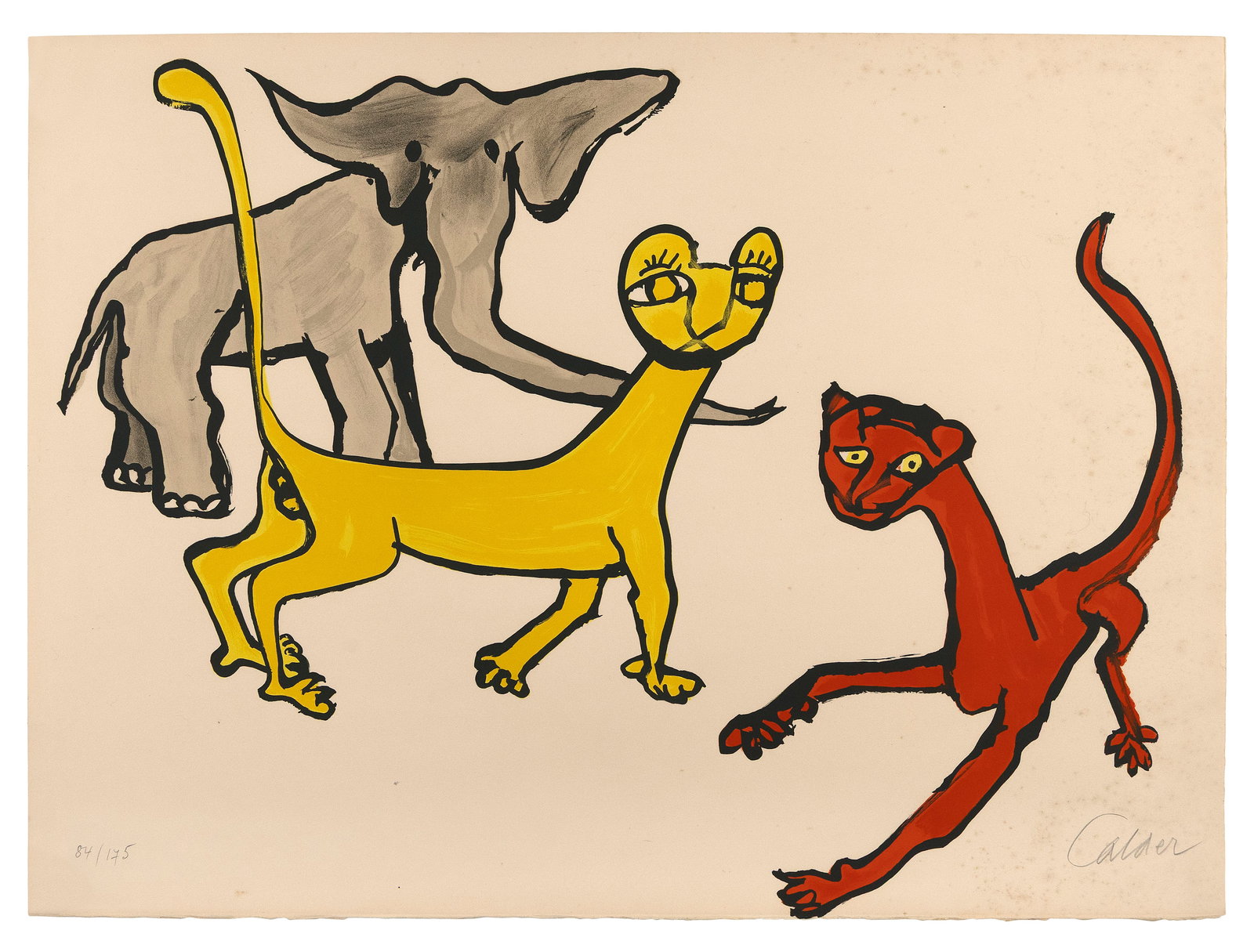 ALEXANDER (SANDY) CALDER (Connecticut/New York/France, 1898-1976), Two cats and an elephant,: ALEXANDER (SANDY) CALDER Connecticut/New York/France, 1898-1976 Two cats and an elephant, 1975-76, from Our Unfinished Revolution. Published by Alba Editions, Inc., New York, for the 25th anniversary