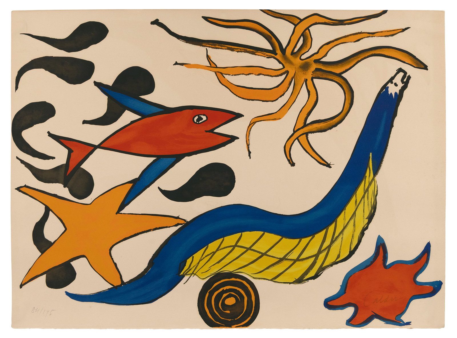 ALEXANDER (SANDY) CALDER (Connecticut/New York/France, 1898-1976), Sea creatures, 1975-76, Color: ALEXANDER (SANDY) CALDER Connecticut/New York/France, 1898-1976 Sea creatures, 1975-76, from Our Unfinished Revolution. Published by Alba Editions, Inc., New York, for the 25th anniversary of the