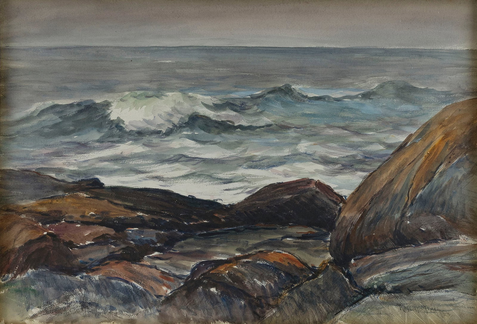 REYNOLDS BEAL (Massachusetts/Rhode Island, 1866/67-1951), "Maine Coast -- Rocky Shore", 1923., (1 of 3)