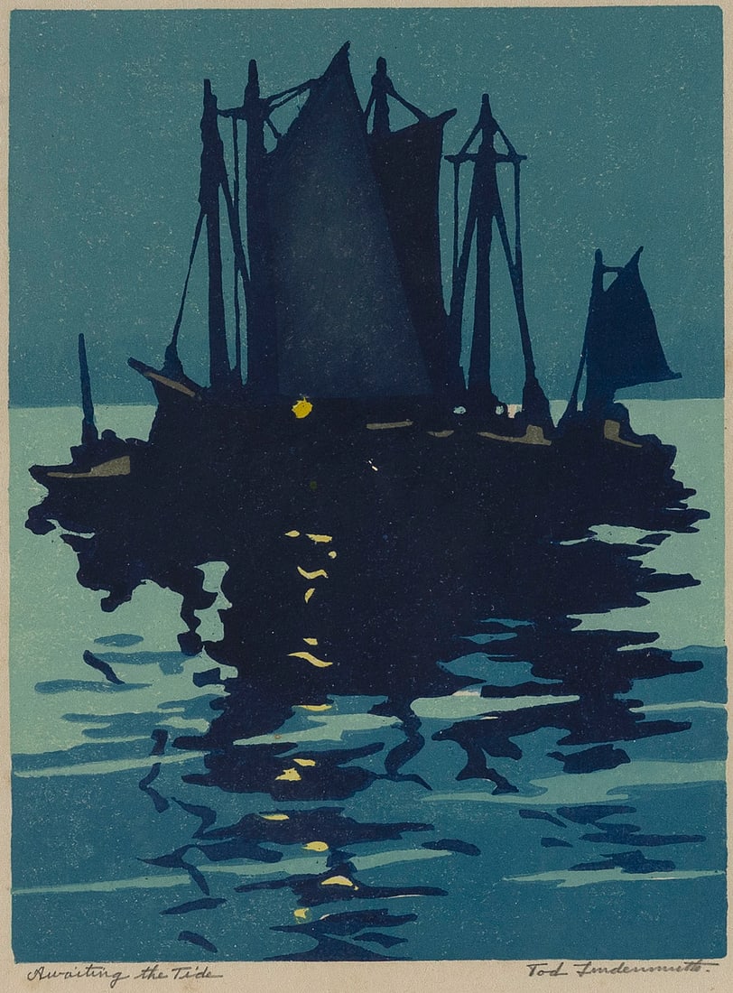 TOD (RAPHAEL LEROY) LINDENMUTH (Massachusetts/Florida, 1885-1976), "Awaiting the Tide"., Color (1 of 3)