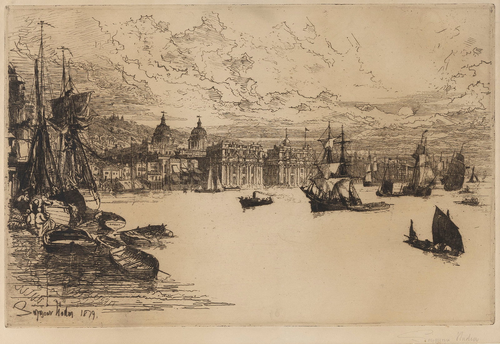 SIR FRANCIS SEYMOUR HADEN (United Kingdom/Ireland, 1818-1910), "Greenwich", 1879-80., Etching, 13.5" (1 of 3)