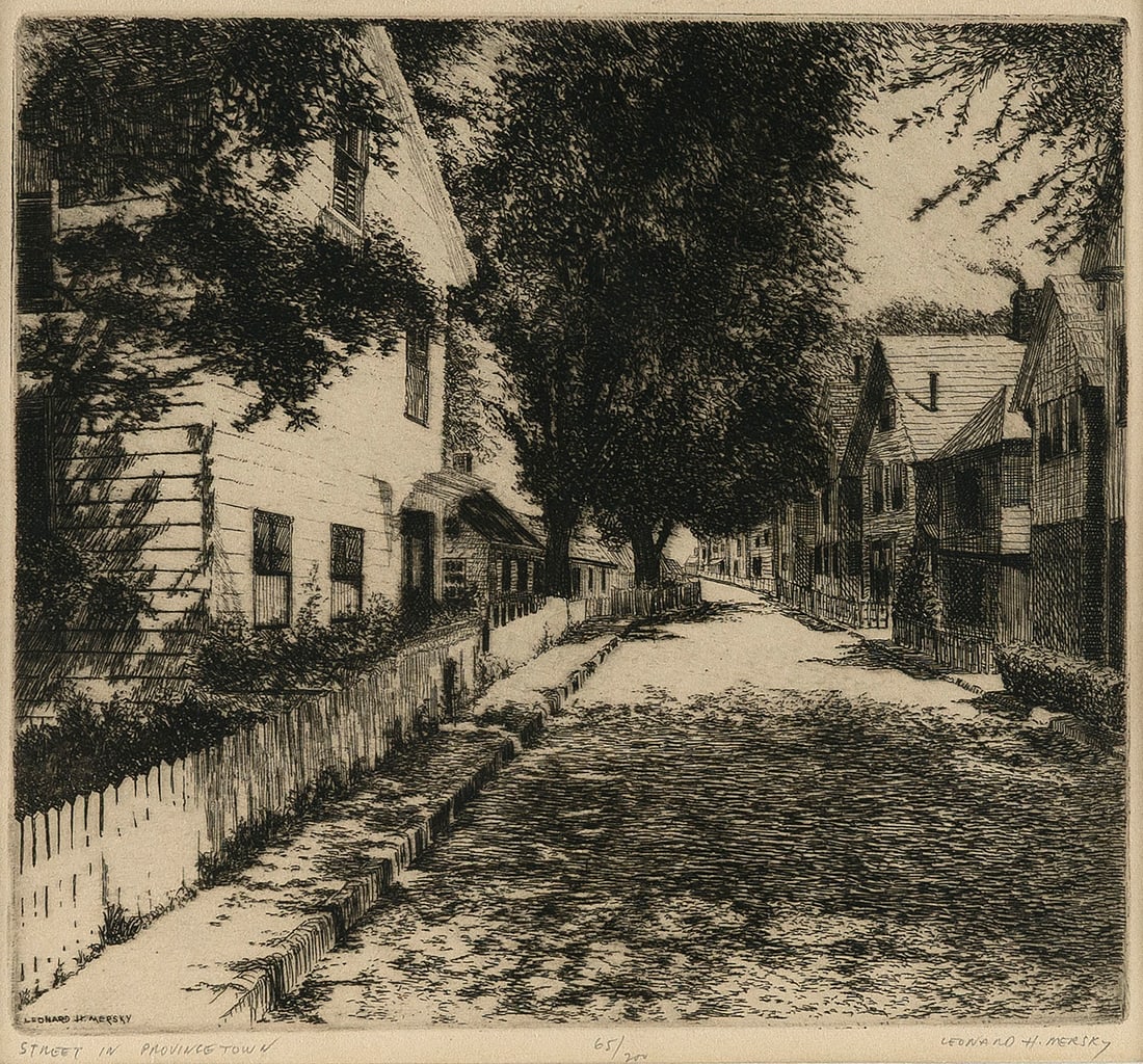 LEONARD MERSKY (Massachusetts/Mississippi, 1917-1994), "Street in Provincetown", 1971., Etching, (1 of 2)