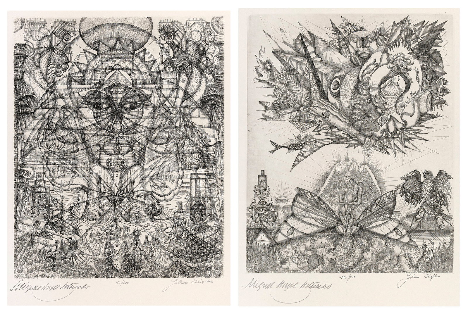 JULIANA SERAPHIM (Lebanon, 1934-2005), Two surrealist works:, Etchings, sheets 26" x 19.75". (1 of 5)