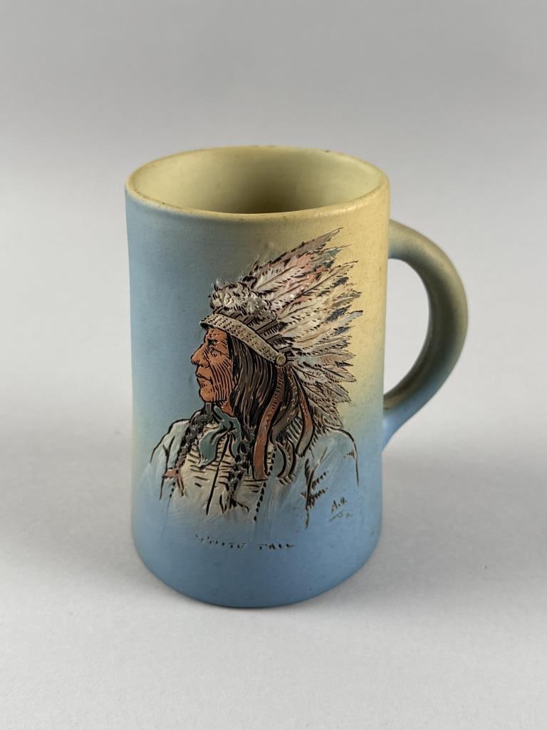 WELLER POTTERY CO. DICKENSWARE MUG Early 20th Century Height 5.5". (1 of 3)