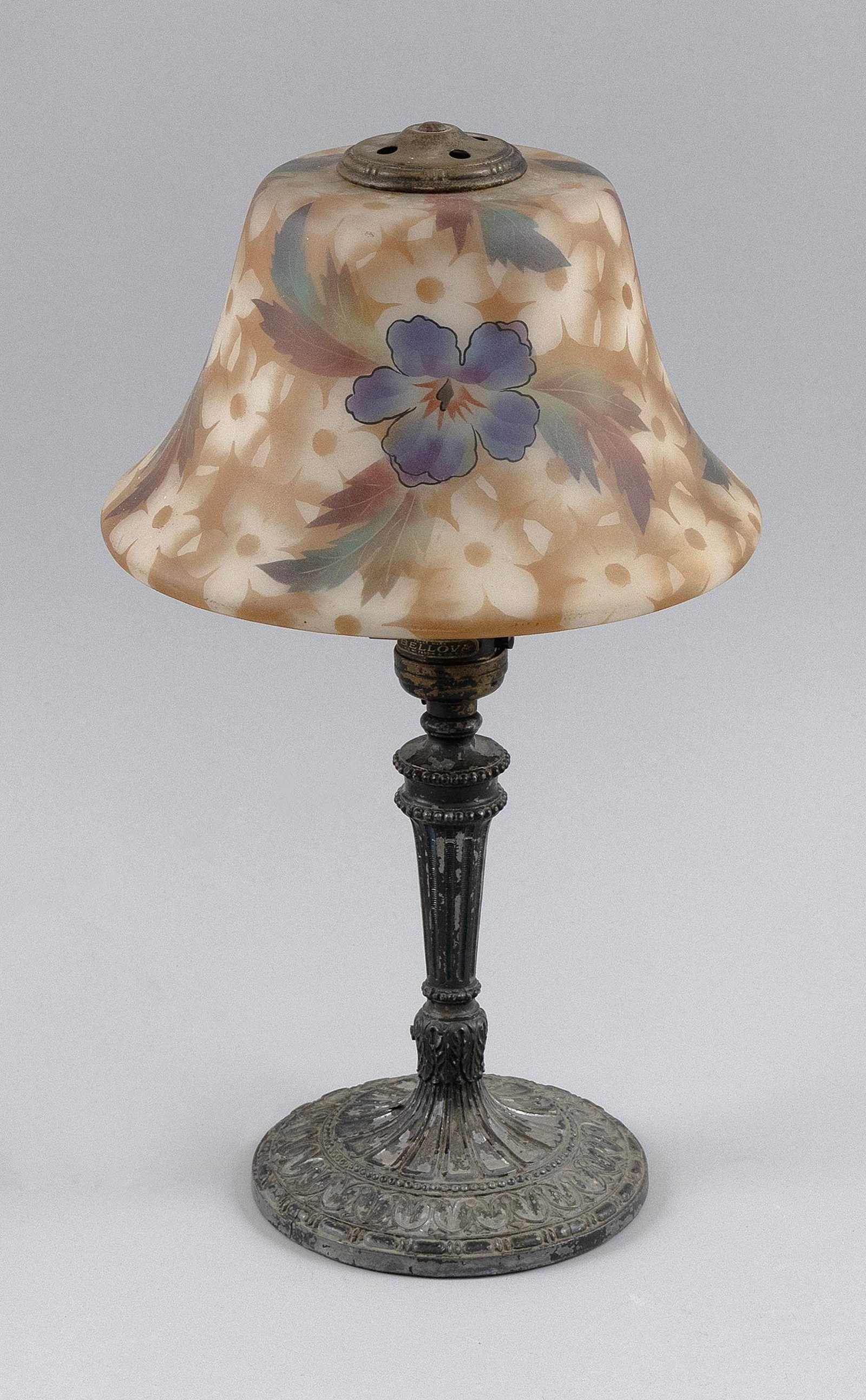 CZECHOSLOVAKIAN GLASS BOUDOIR LAMP Early 20th Century Total height 14". Shade height 4.5". Diameter (1 of 3)