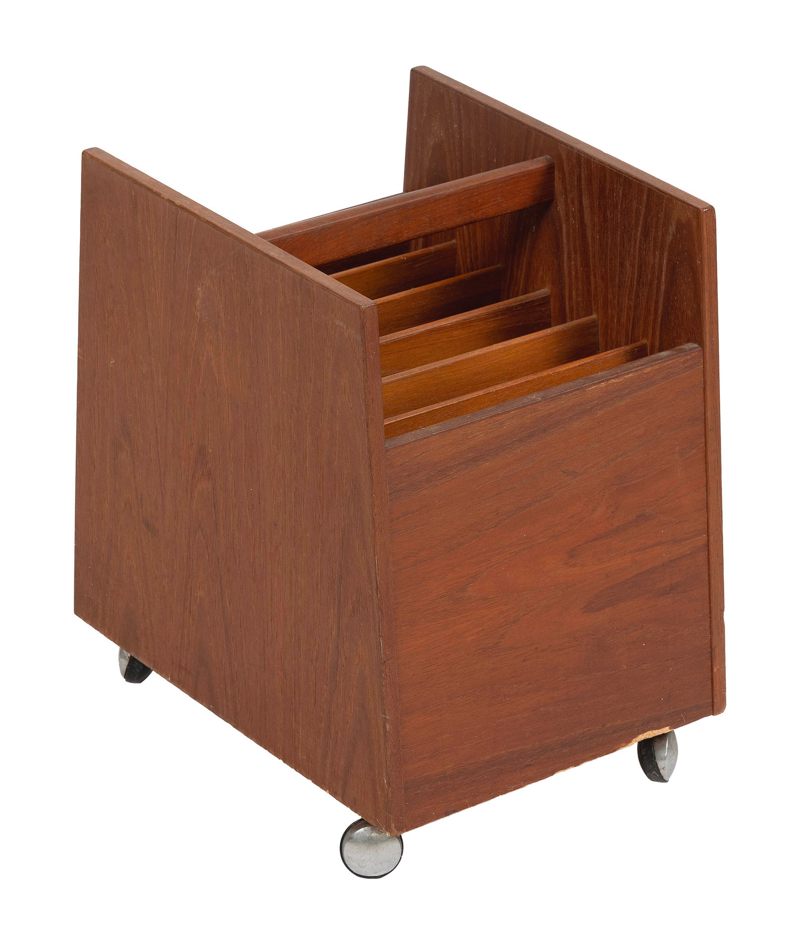 MELLEMSTRANDS TREVAREINDUSTRI SCANDINAVIAN MODERN TEAK MAGAZINE RACK Norway, 1950s Height 17.5". (1 of 1)