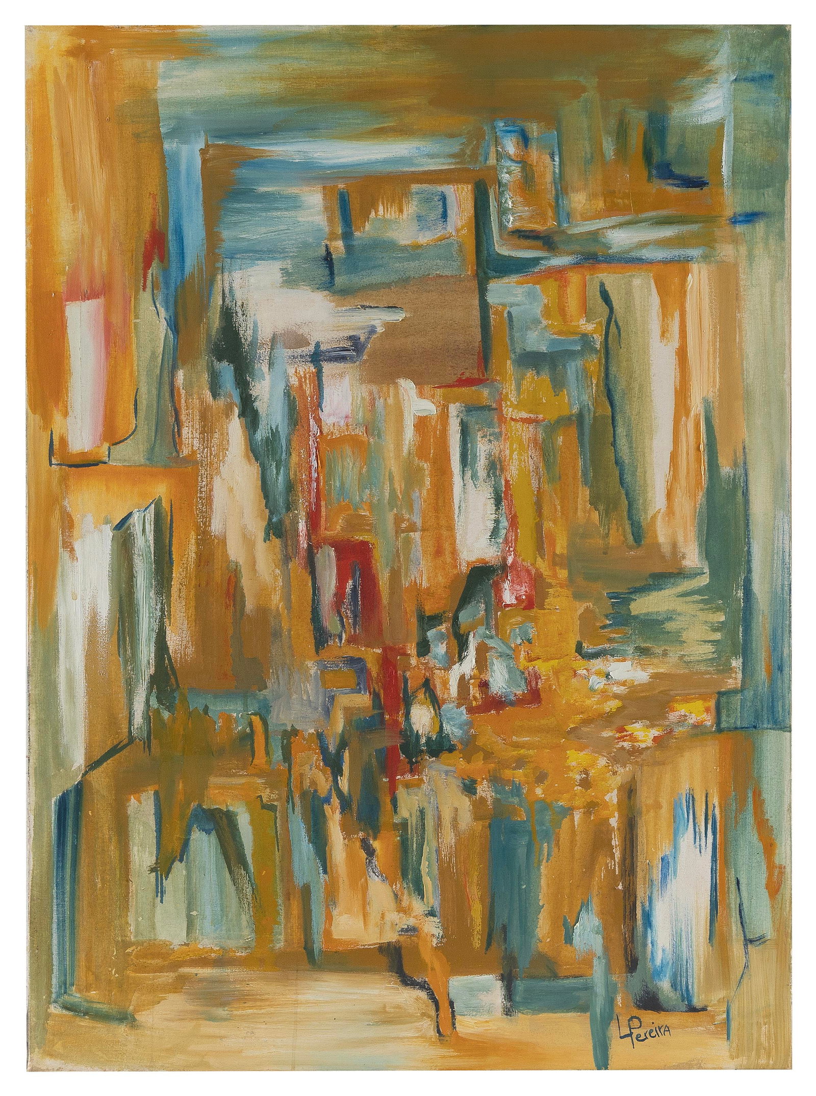L. PEREIRA (Mid-20th Century,), Abstract composition., Oil on canvas, 30" x 22". Unframed. (1 of 2)