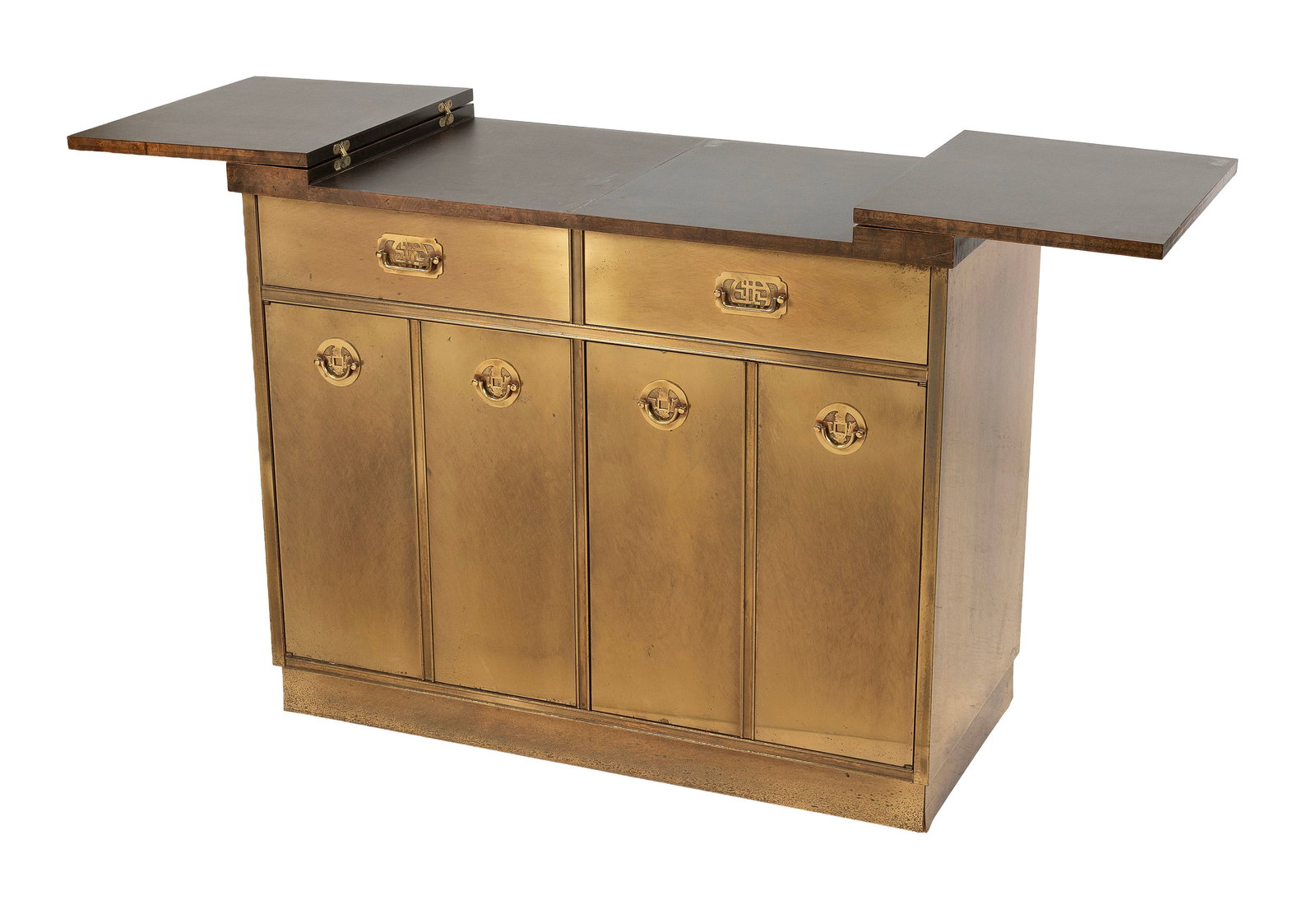 MASTERCRAFT FURNITURE HOLLYWOOD REGENCY BRASS AND BURLED ELM DRY BAR SERVER Grand Rapids, Michigan, (1 of 2)