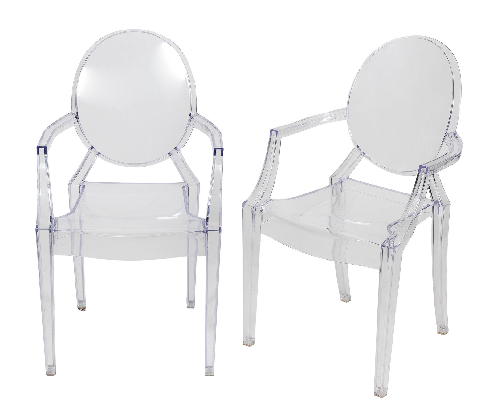 PAIR OF LUCITE "LOUIS GHOST" ARMCHAIRS ATTRIBUTED TO KARTELL Late 20th Century Back heights 37". (1 of 1)