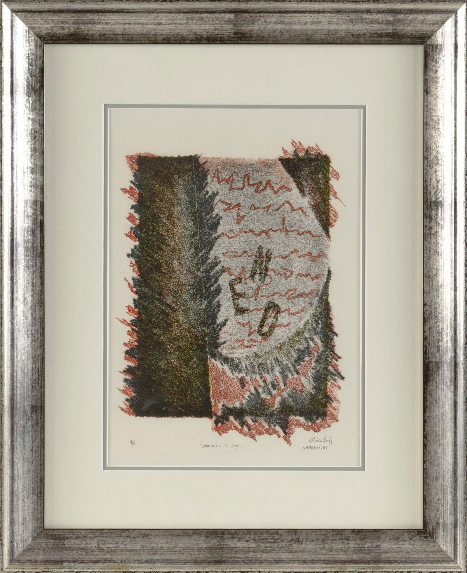 OLIVIO LOUIZ (Contemporary,), "Something to Say ..."., Color lithograph, 13.5" x 9.5" sight. Framed (1 of 2)