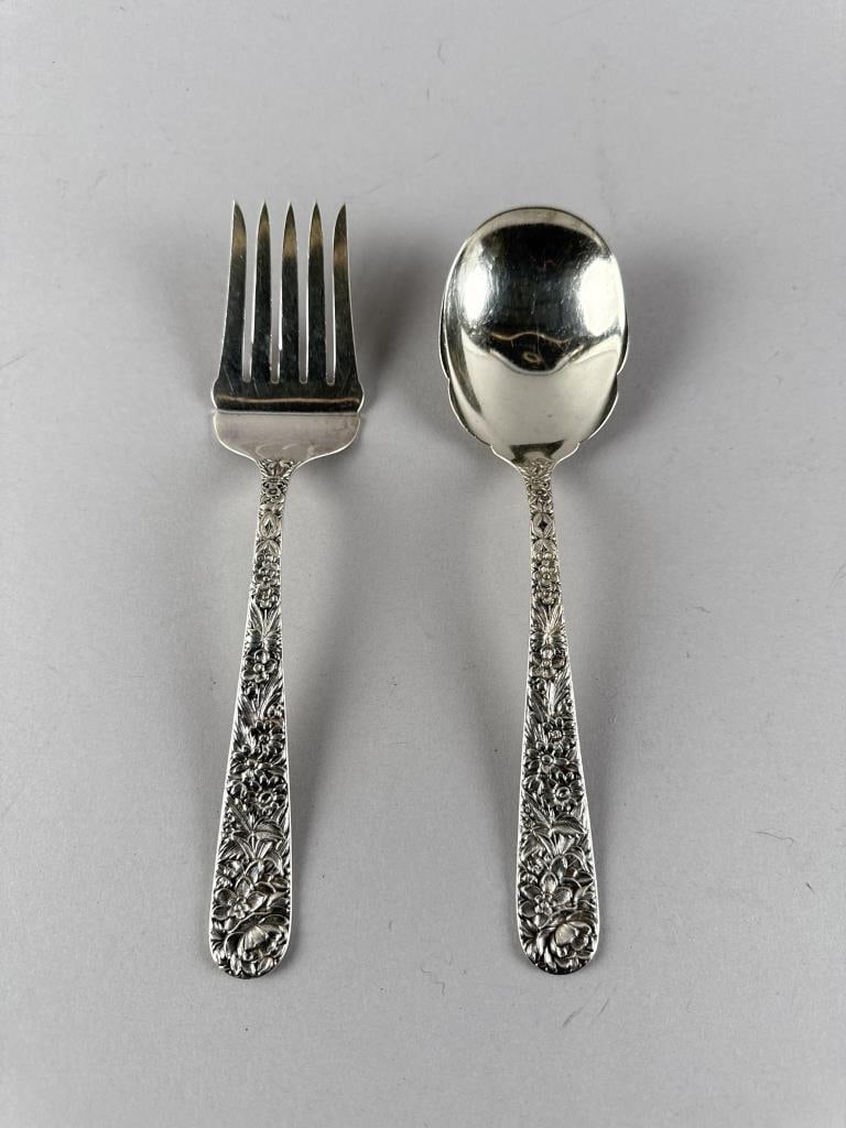 S. KIRK & SON STERLING SILVER REPOUSSE SALAD SET Early to Mid-20th Century Approx. 6.8 troy oz. (1 of 4)