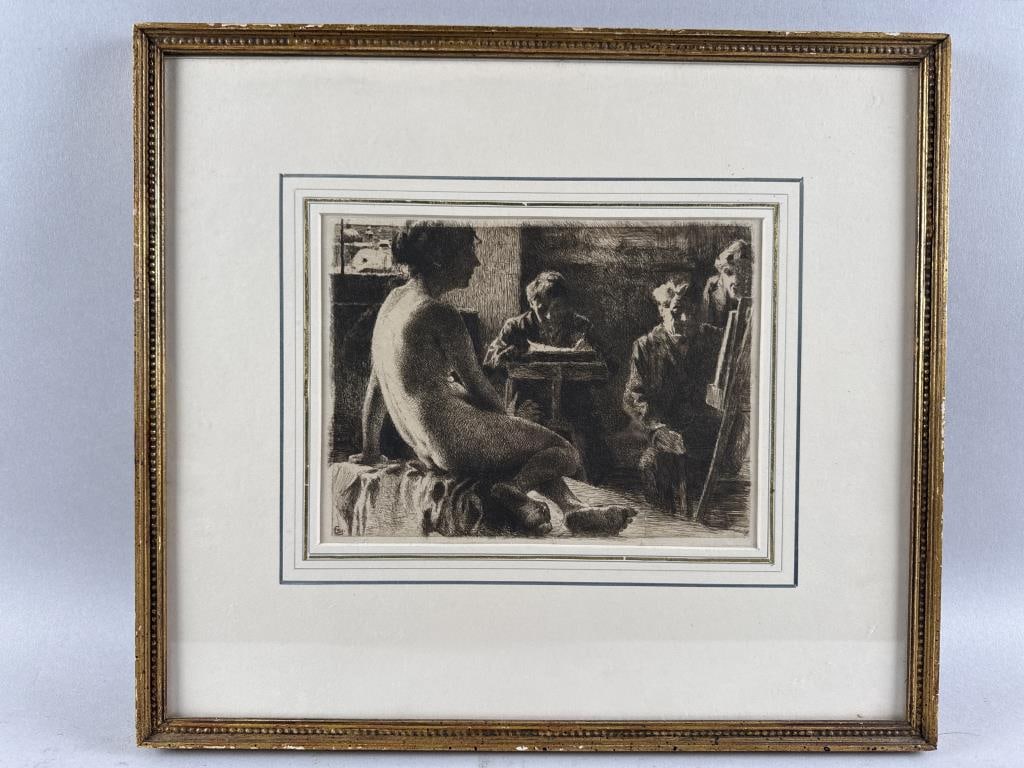 EDUARD STIEFEL (Switzerland, 1875-1967/68), "In Atelier", 1903., Etching, 6.5" x 9". Framed 14.5" x (1 of 3)