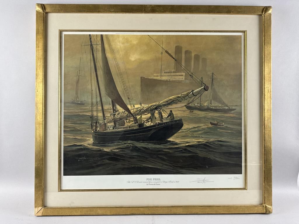 THOMAS MACLAY HOYNE (Illinois/Massachusetts, 1924-1989), "Fog Peril"., Print, 23.5" x 27". Framed. (1 of 3)
