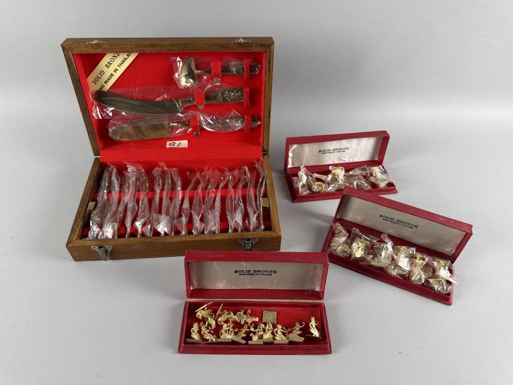 CASED THAI BRONZE HANDMADE FLATWARE SET AND PLACE CARD HOLDERS (1 of 7)