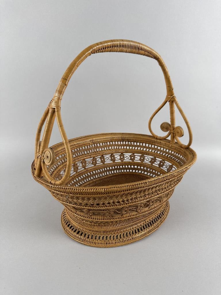 CHINESE TRADE BASKET 19th Century Height 13.5". Length 14.5". Width 10". (1 of 4)