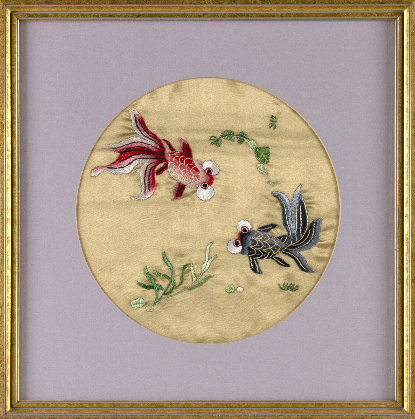 CHINESE PICTORIAL SILK NEEDLEWORK Early 20th Century Diameter 8" sight. Framed 12.5" x 12.5". (1 of 2)