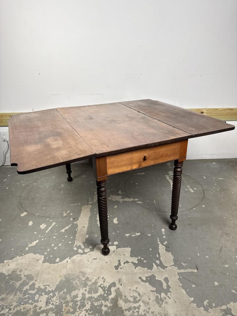 SHERATON MAHOGANY DROP-LEAF TABLE 19th Century Height 28.5". Width 23" plus two 14.75" shaped drop (1 of 5)
