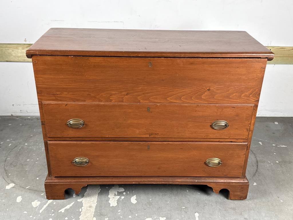 PINE BLANKET CHEST 19th Century Height 33.5". Width 44". Depth 18". (1 of 6)
