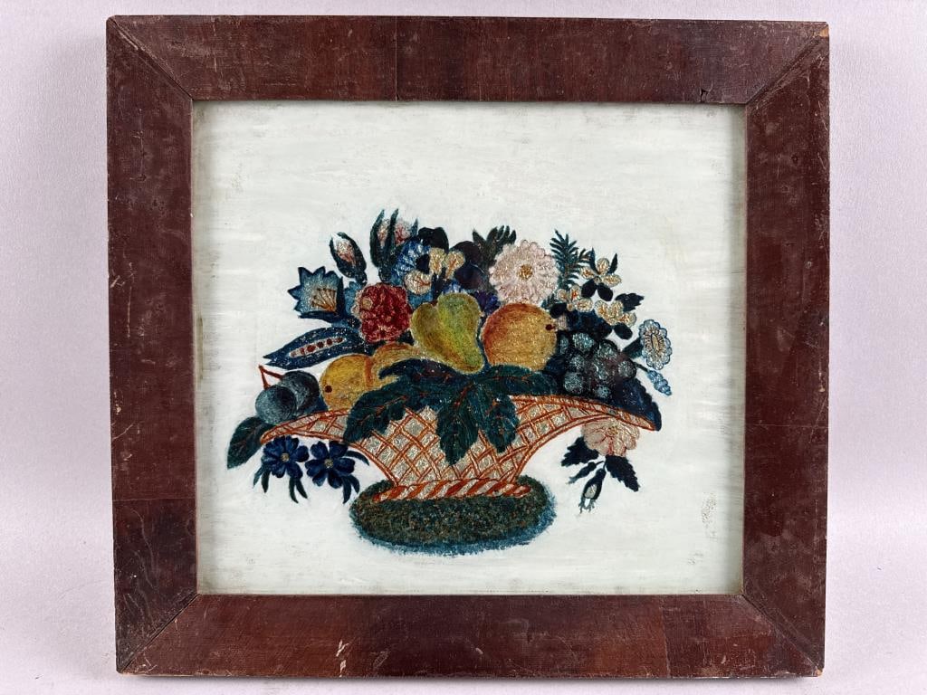 AMERICAN SCHOOL (19th/20th Century,), Tinsel foil theorem painting, 9.5" x 10.75" sight. Framed (1 of 2)