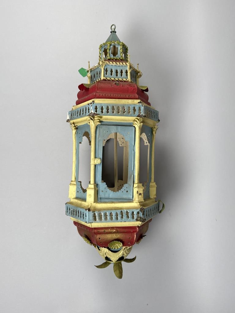 PAINTED TIN HANGING LANTERN 19th/20th Century Height 32". Width 12". (1 of 5)