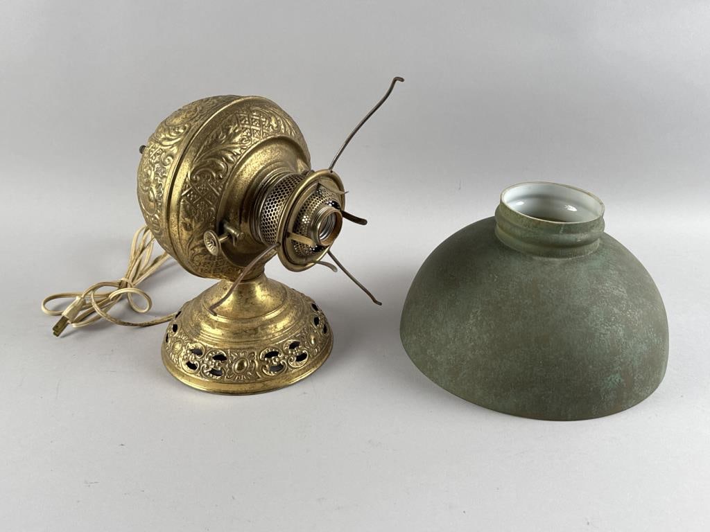 BRADLEY & HUBBARD BRASS LAMP Early 20th Century Base height approx. 8" (exclusive of shade). (1 of 3)