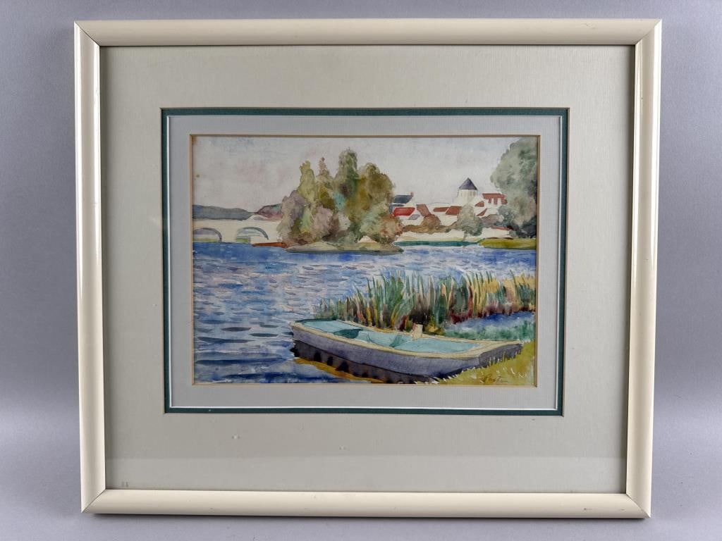 ATTRIBUTED TO WILLIAM PAXTON (Maine/Georgia, 1930-2009), Boat shored up in marsh grasses., (1 of 3)