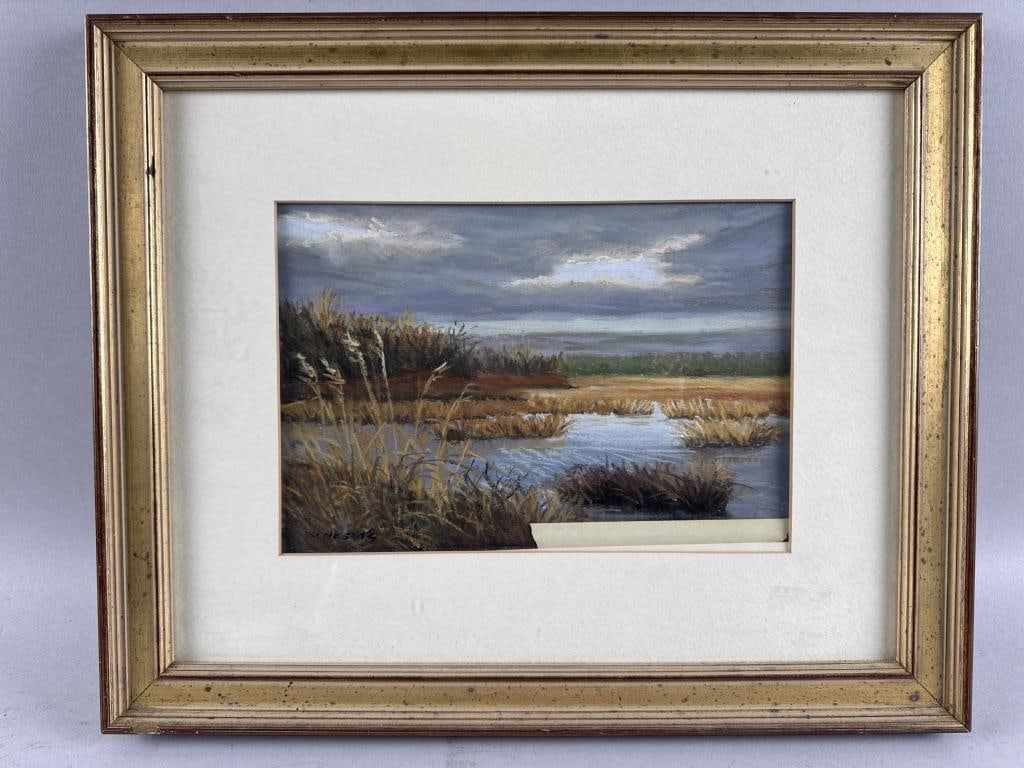 VANESSA NESVIG (Maine, Contemporary), View of a marsh., Pastel, 6.75" x 9". Framed 13" x 16". (1 of 3)