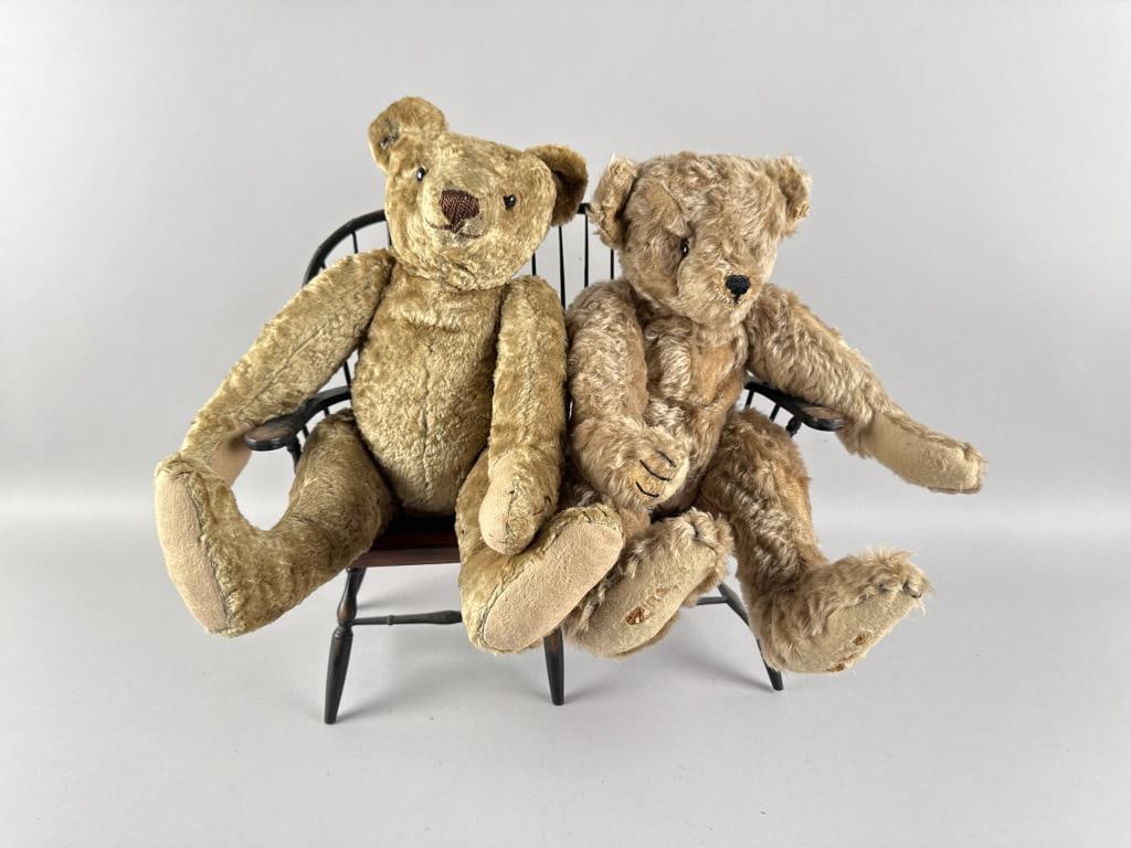 TWO VINTAGE GOLDEN MOHAIR TEDDY BEARS 20th Century Bear heights approx. 18". Settee length 17". (1 of 6)