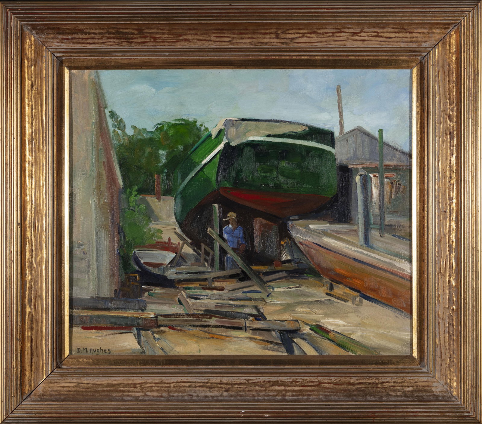DAISY MARGUERITE HUGHES (California/Massachusetts, 1882-1968), At the Boatyard, Provincetown,: DAISY MARGUERITE HUGHES California/Massachusetts, 1882-1968 At the Boatyard, Provincetown, undated. Signed lower left. Oil on canvas, 18" x 24". Framed 29" x 33".