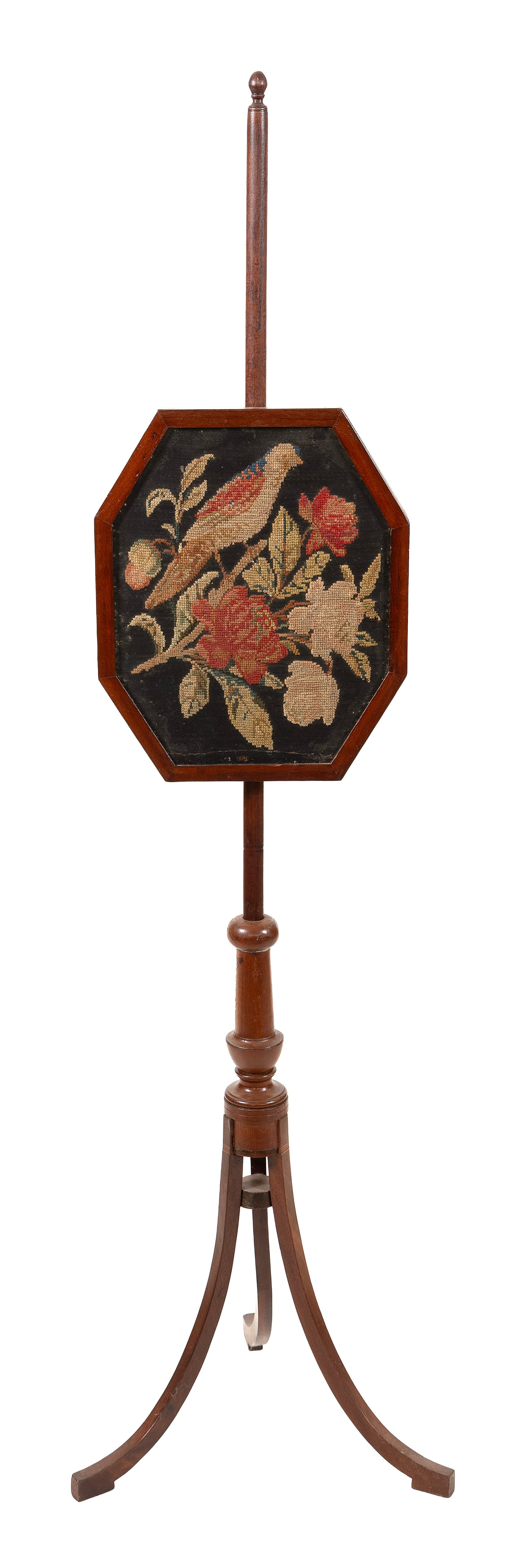 ENGLISH WALNUT POLE SCREEN 19th Century Height 58.5". (1 of 2)