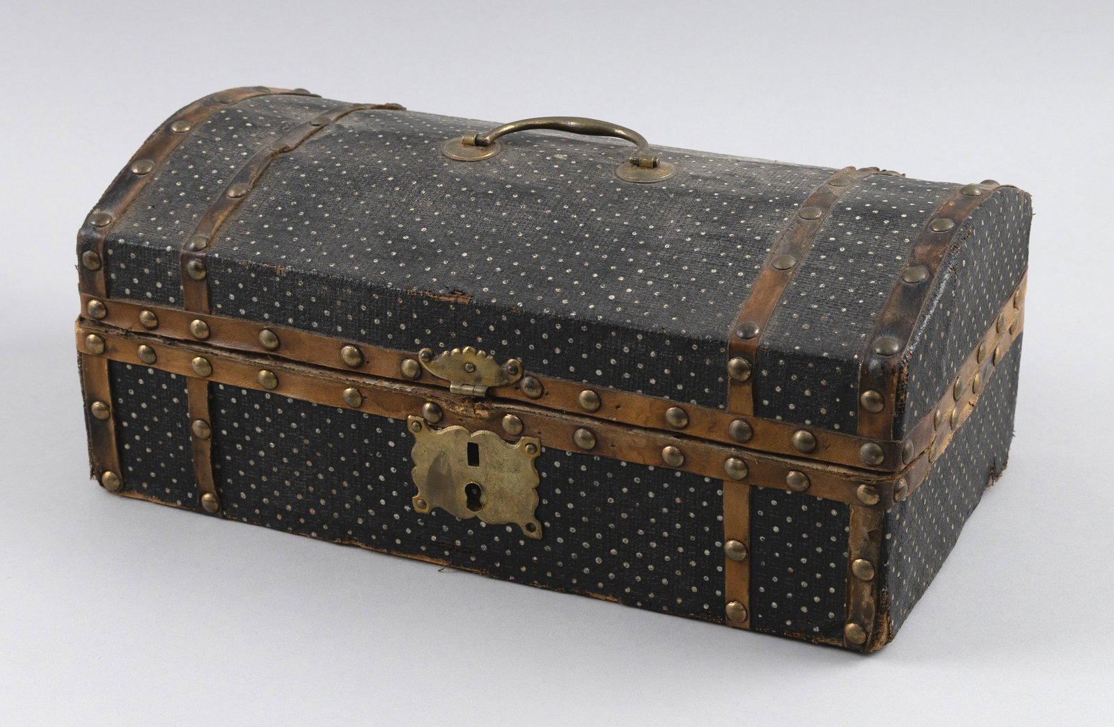 BRASS-BOUND DOCUMENT BOX 19th Century Height 5". Width 12.25". Depth 6.5". (1 of 3)
