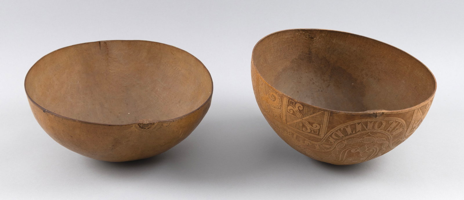 FINELY CARVED GOURD BOWL Dated 1874 Height 5.5". Width 10". (1 of 5)