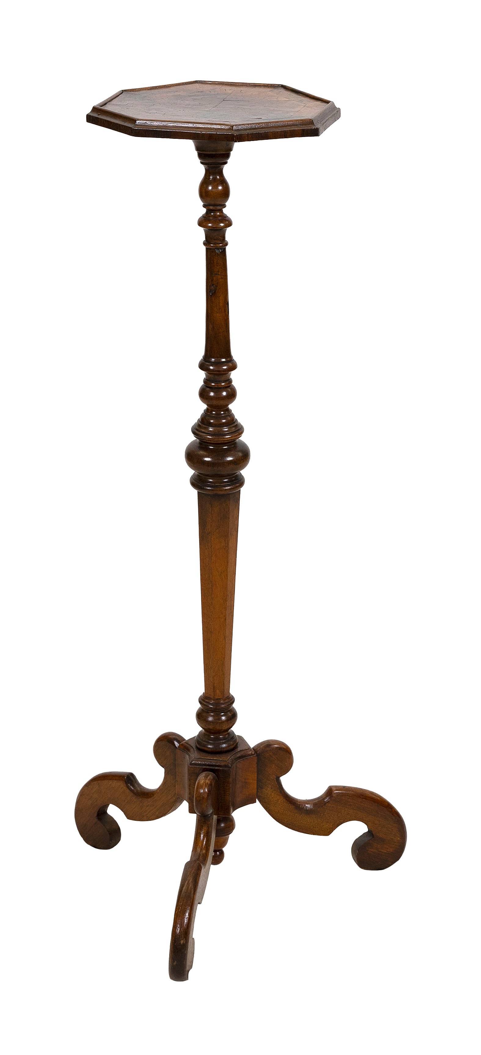 CARVED WALNUT PEDESTAL Late 19th Century Height 36". Top width 9.75".: CARVED WALNUT PEDESTAL Late 19th Century Octagonal top. Height 36". Top width 9.75".