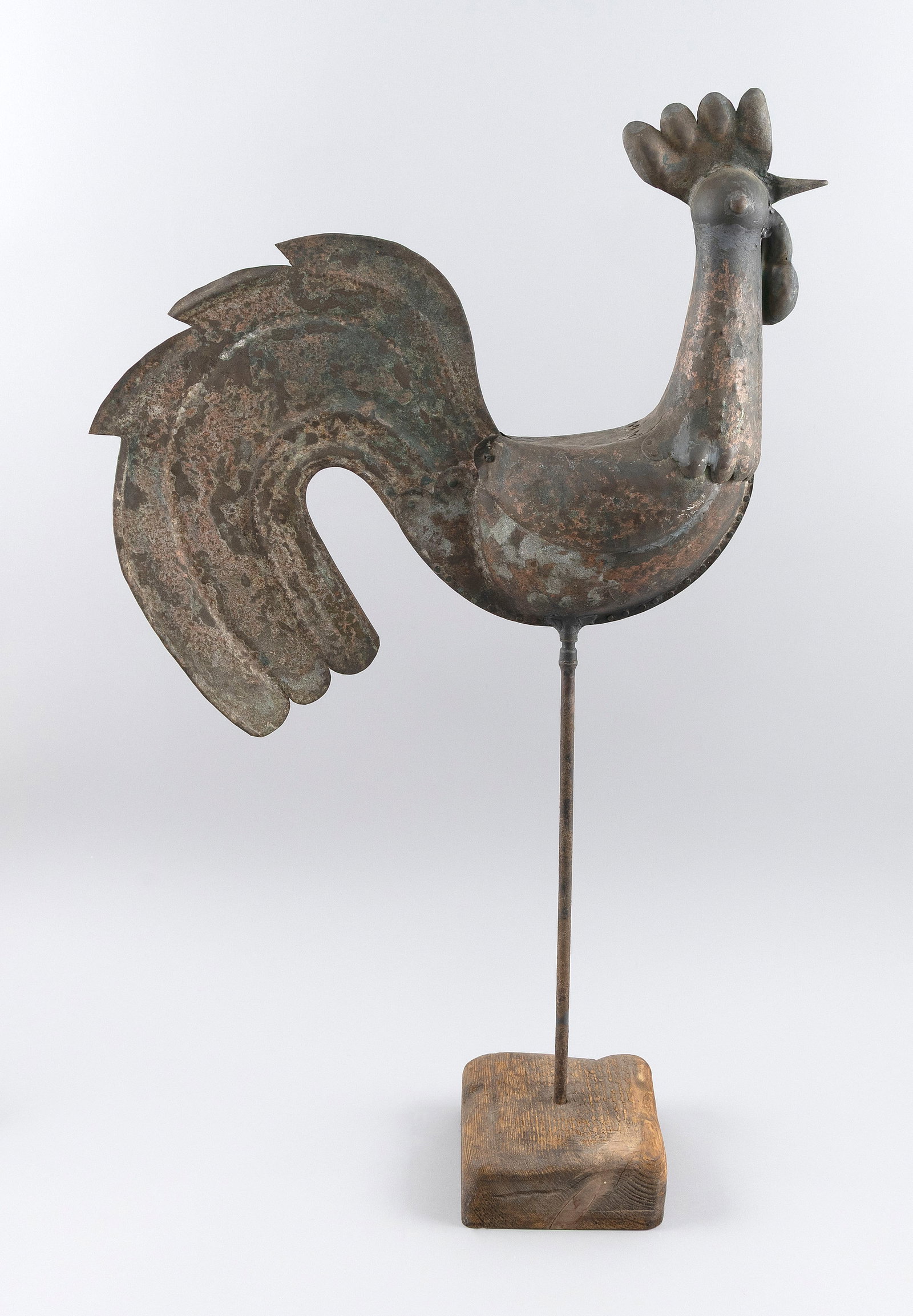 FRENCH COPPER ROOSTER WEATHER VANE Early 20th Century Height 32". Length 21". (1 of 3)