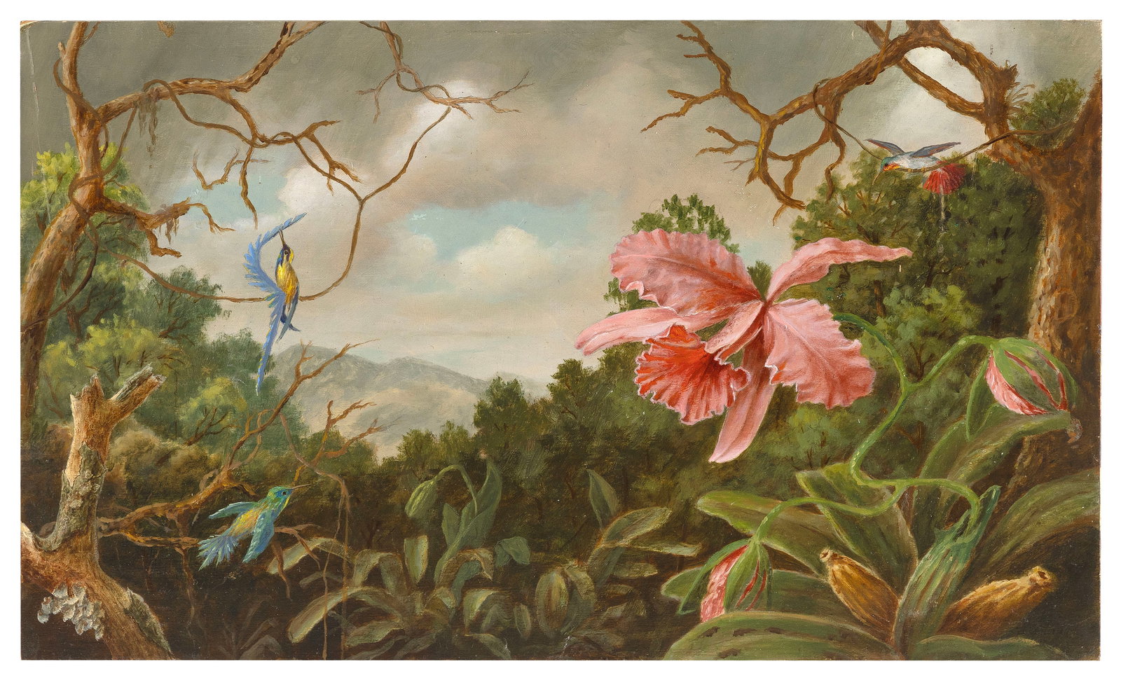 GAYLE BLAIR TATE (Wyoming/Florida, 1944-), Hummingbirds, in the style of Martin Johnson Heade., Oil (1 of 2)