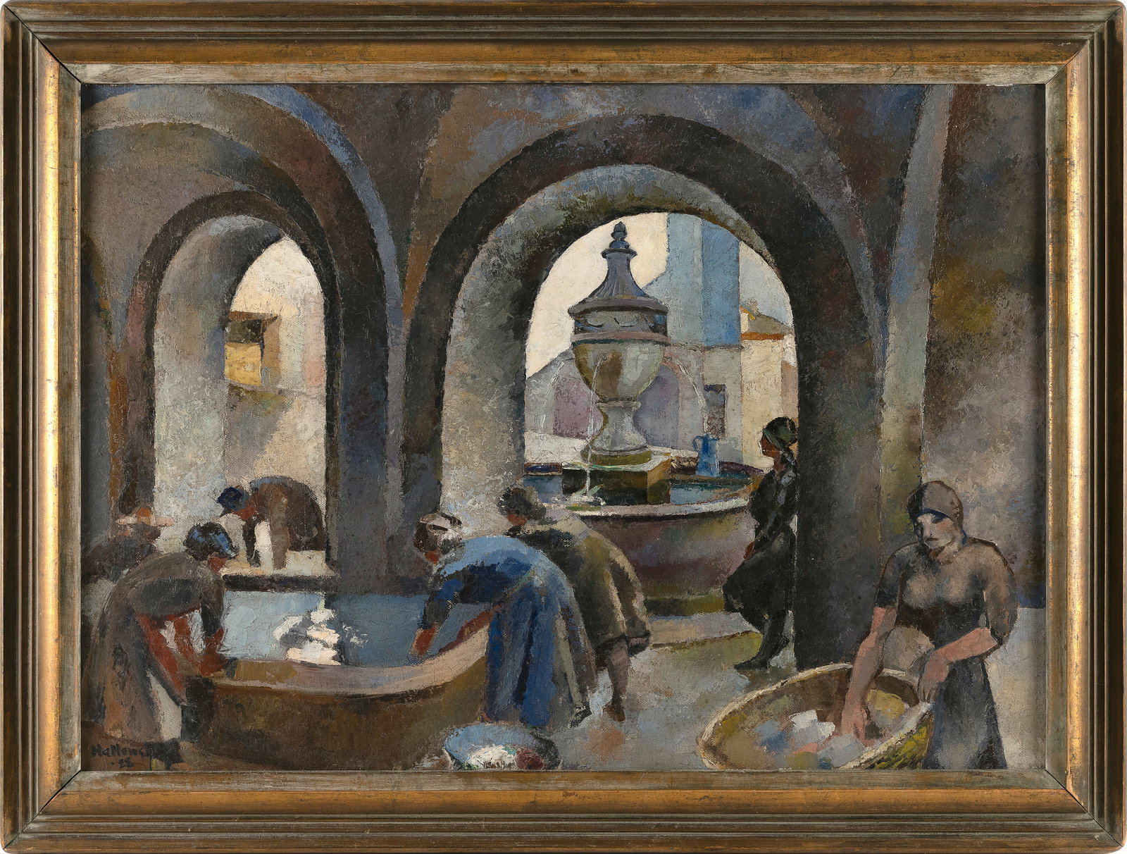 ROBERT HALLOWELL (New York/Colorado, 1886-1939), "Wash Day"., Oil on canvas, 26" x 36". Framed 32" x (1 of 2)
