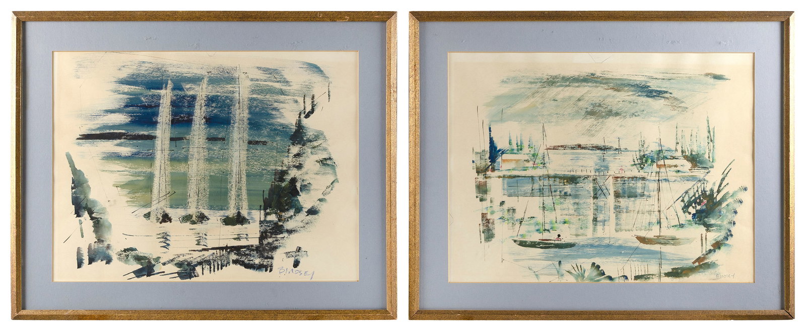 ALFRED BIRDSEY (Massachusetts/Bermuda, 1912-1996), Two harbor scenes., Watercolors on paper, both (1 of 2)