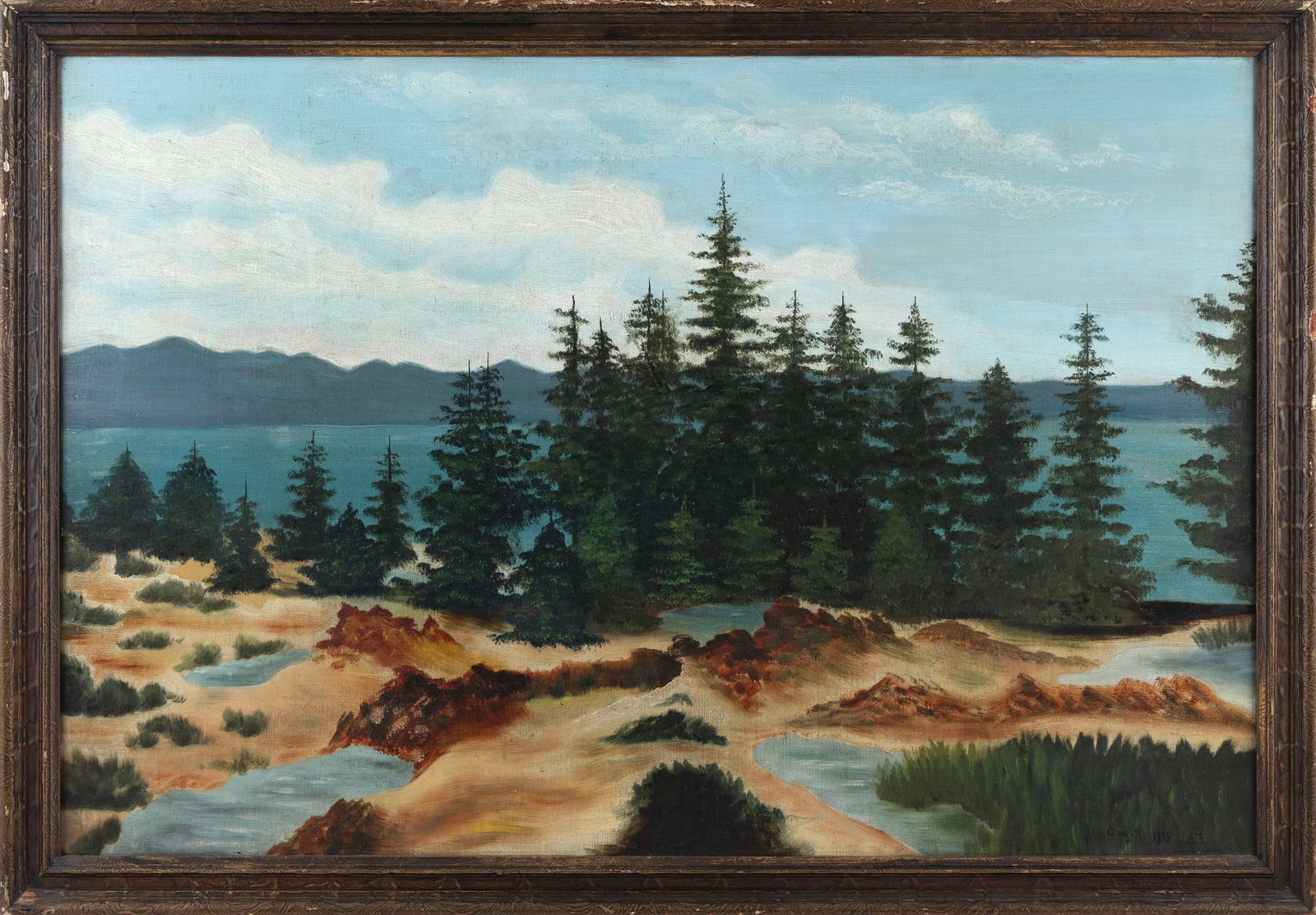 AMERICAN SCHOOL (Early 20th Century,), "Mt. Desert"., Oil on canvas, 20" x 30". Framed 22.5" x (1 of 2)