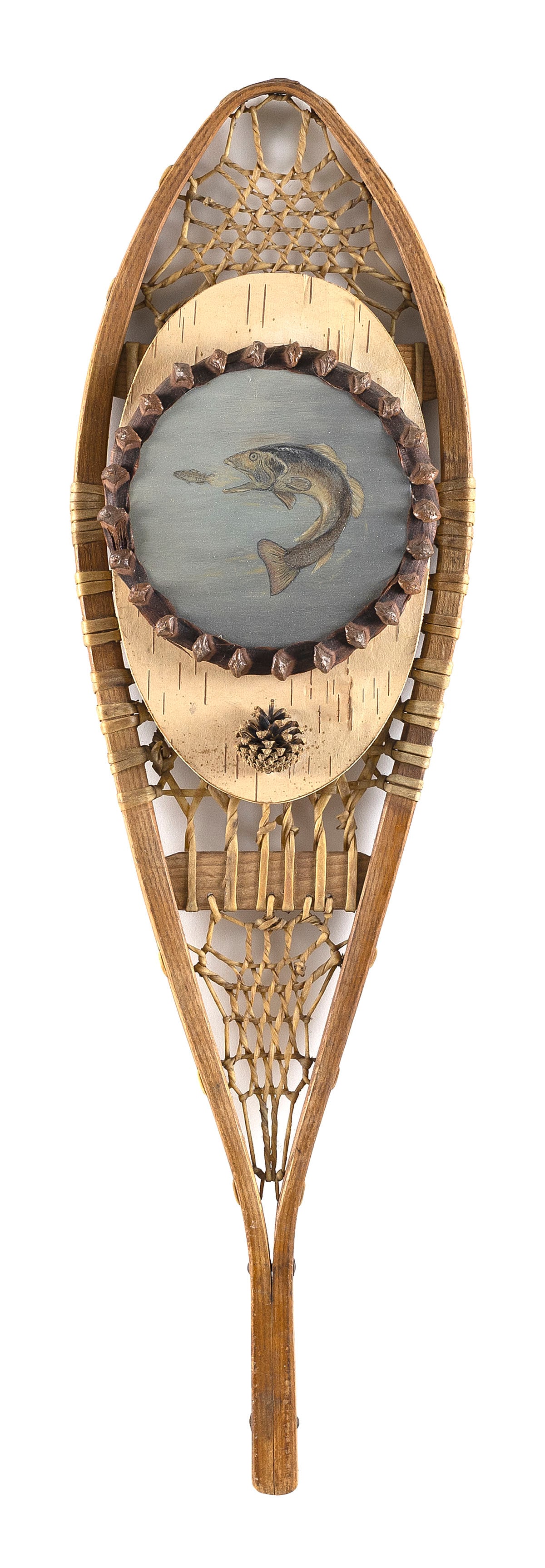 ROGER MITCHELL CARVED AND PAINT-DECORATED SNOWSHOE Massachusetts, Contemporary Height 30". (1 of 2)