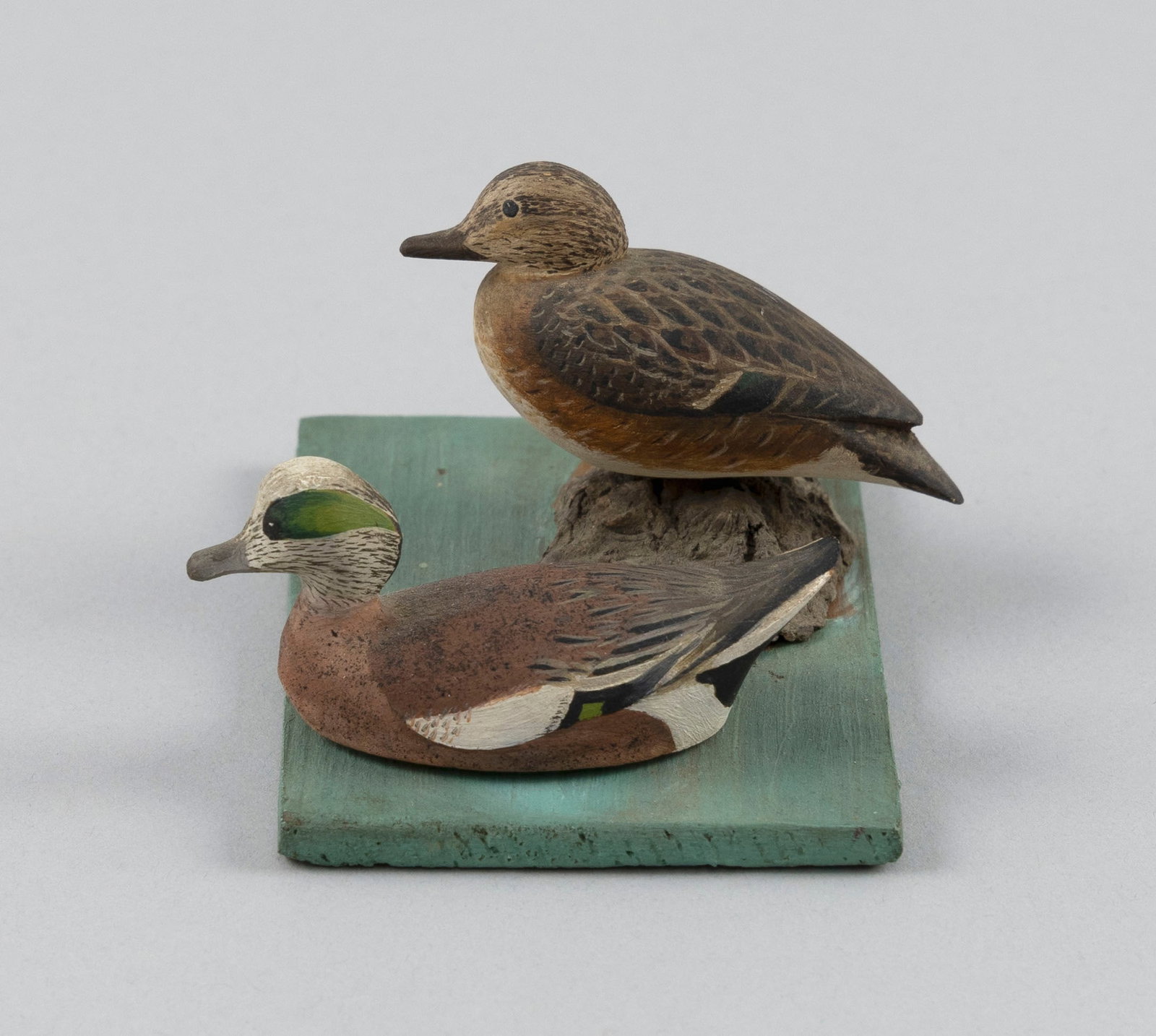 PAIR OF HAROLD GIBBS MINIATURE BALDPATE CARVINGS Barrington, Rhode Island, 1866-1970 Height 2". (1 of 5)