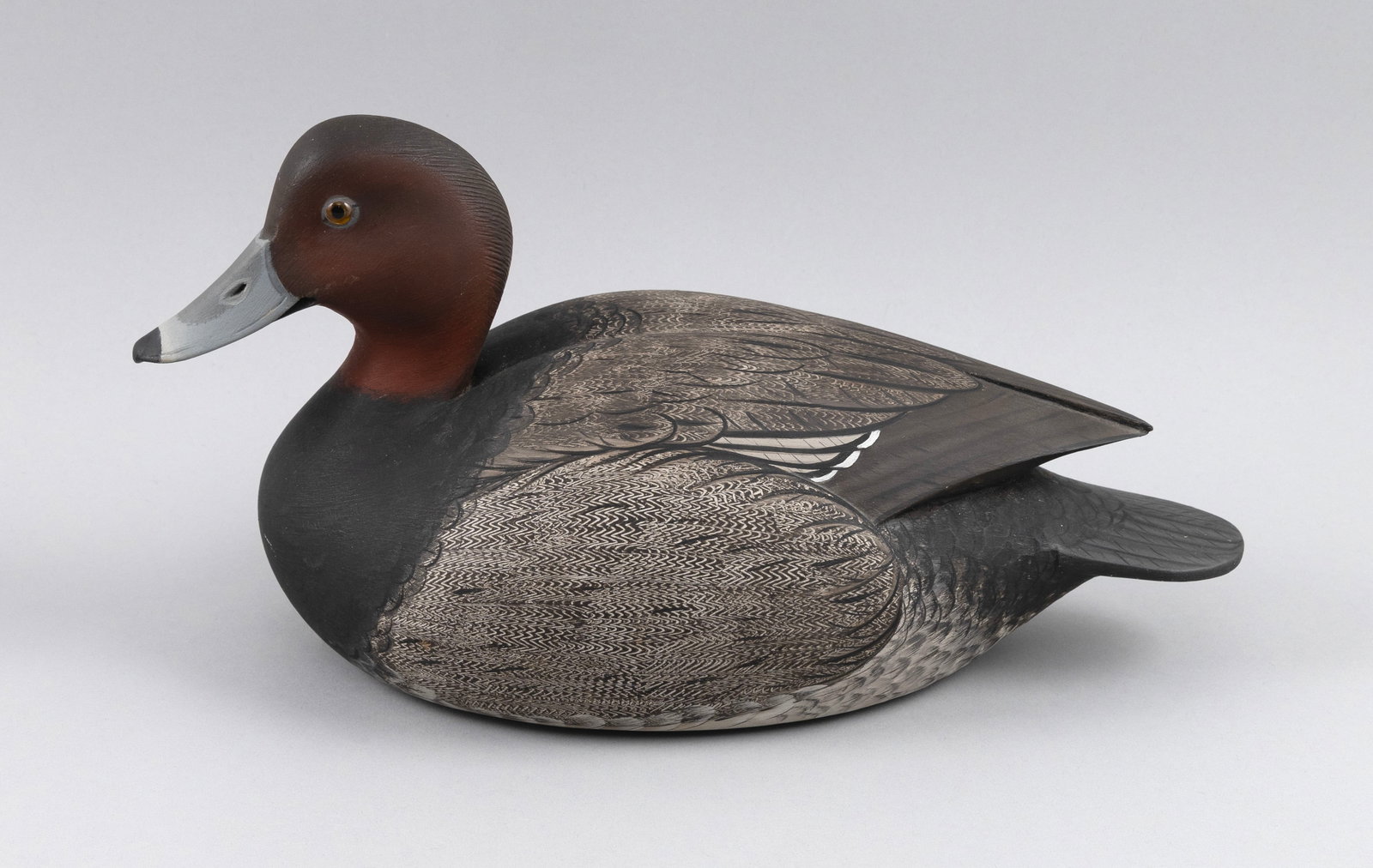 MARTY COLLINS REDHEAD DRAKE DECOY East Wareham, Massachusetts, Contemporary Length 13".: MARTY COLLINS REDHEAD DRAKE DECOY East Wareham, Massachusetts, Contemporary Branded on underside. Length 13".