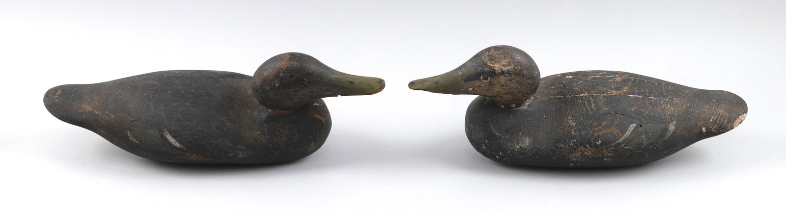 TWO MASON DECOY FACTORY STANDARD-GRADE BLACK DUCK DECOYS Detroit, Circa 1910 Lengths 16". (1 of 4)