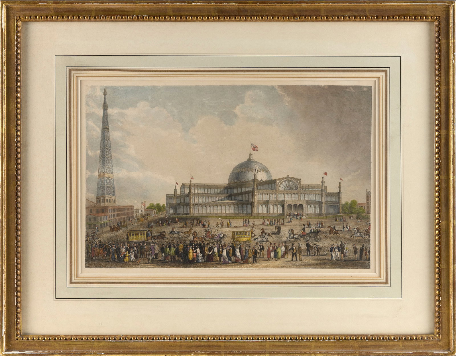 CAPEWELL & KIMMELL HAND-COLORED ENGRAVING "THE CRYSTAL PALACE" 19th Century 12.5" x 19.25". Framed (1 of 2)