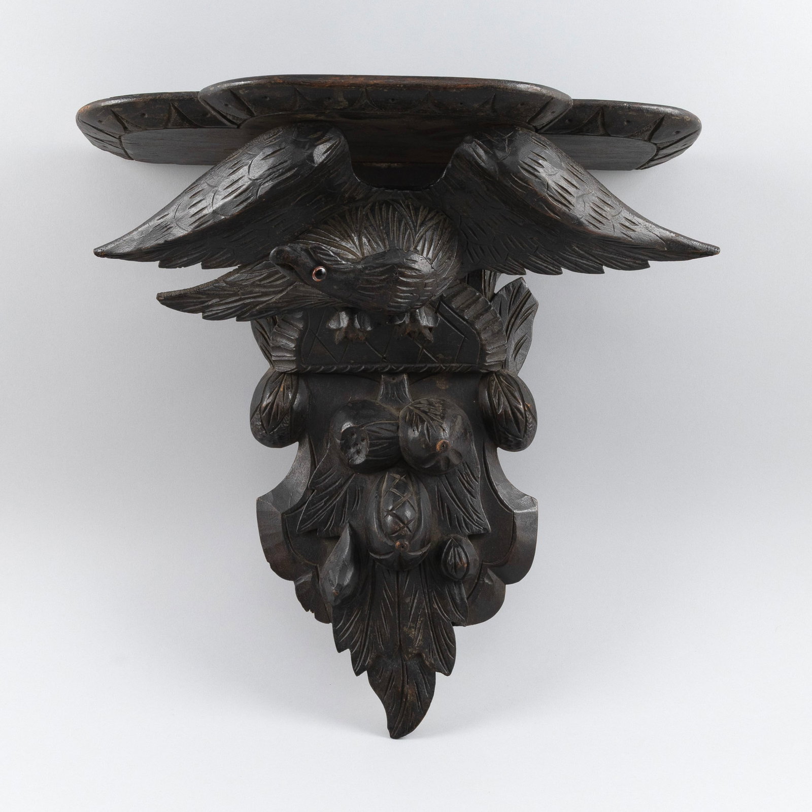 CARVED WOODEN SPREAD-WING EAGLE WALL BRACKET America, Early 20th Century Height 21". (1 of 3)
