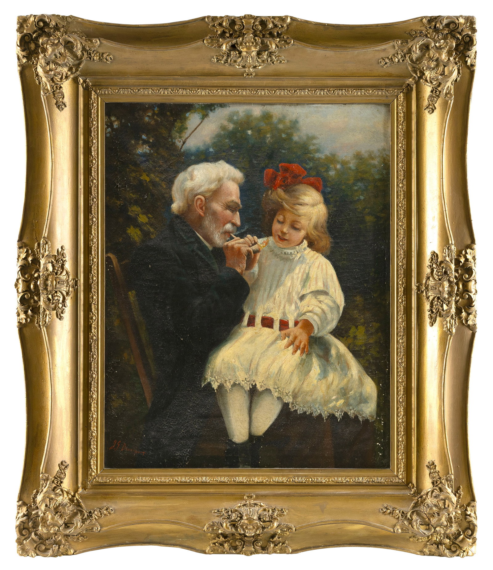 AMERICAN SCHOOL (Late 19th Century,), Portrait of a grandfather and granddaughter., Oil on canvas, (1 of 2)